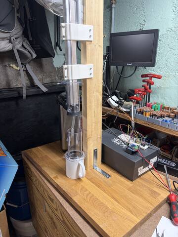 Actuator strapped to the post above the AeroPress