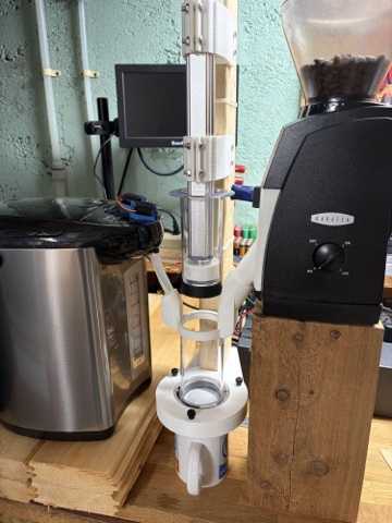 Full rig with grinder, boiler, brim, chamber, and mug all connected